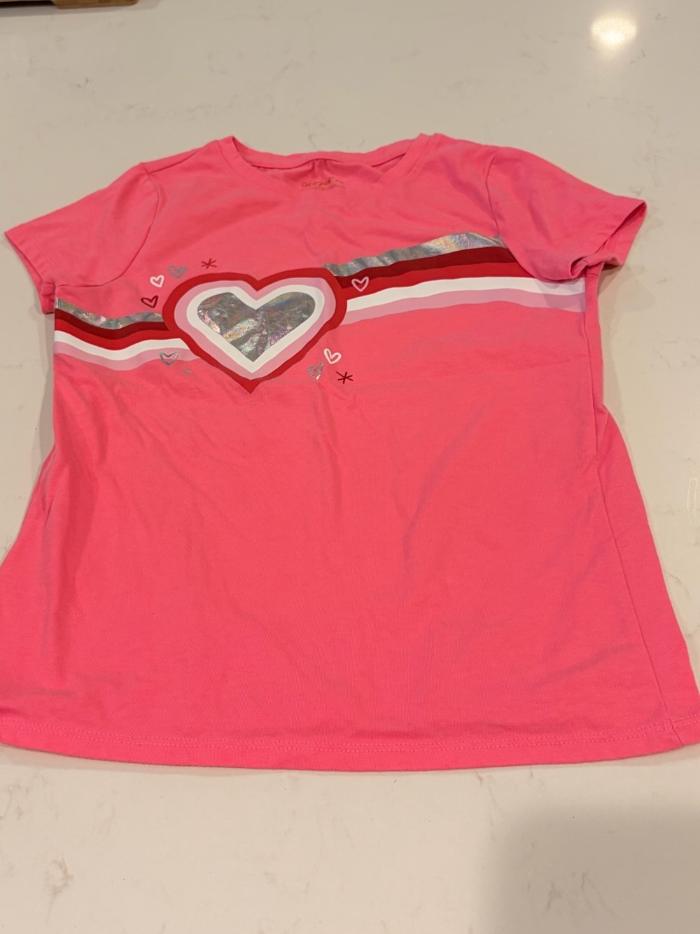 Cat & Jack Bright Pink Sequin Heart Stripe Tee